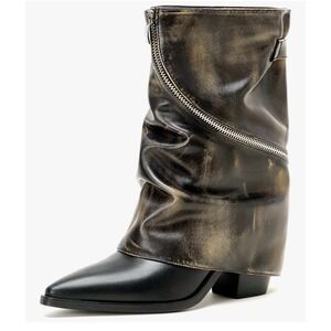 ElegaStep Women's Slouchy Fold Over Brown Boots Mid Calf Cowboy Boots Size 9 New